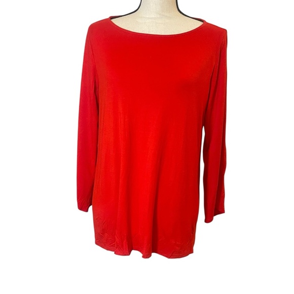 Eileen Fisher split sleeve top cherry red crew neck longer length layering med - Picture 1 of 11